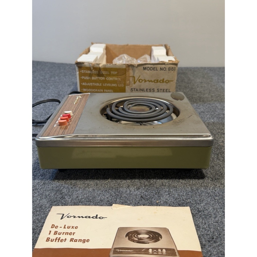 Vintage Vornado Model 861 Avocado Green Steel Buffet Range 1100W Single Burner
